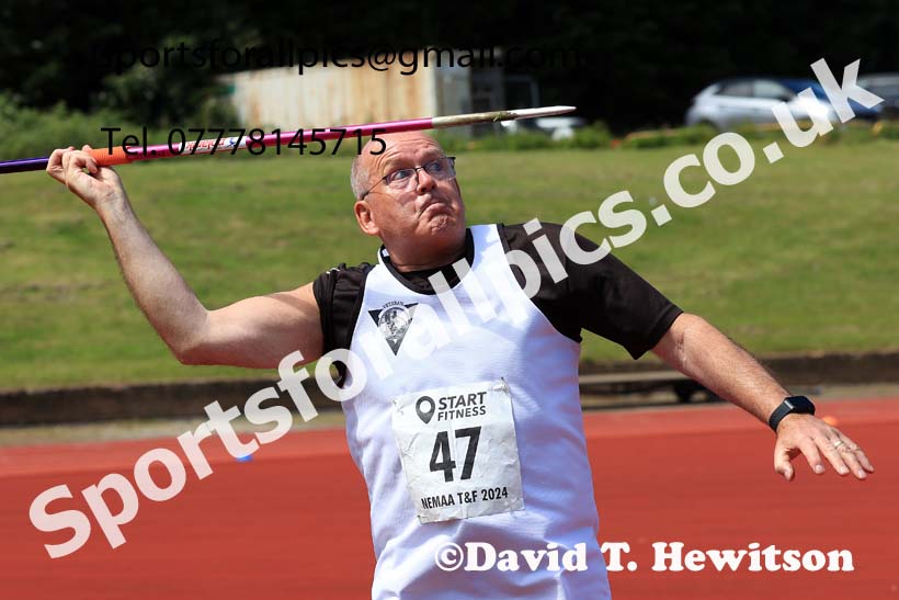 Mens javelin 2024 NE Masters Track and Field Champs., Monkton Stadium, Jarrow.  Photo: David T. Hewitson/Sports for All Pics